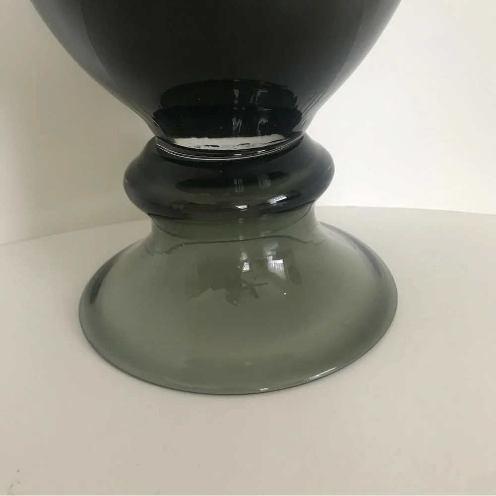 Vintage Wayne Husted Blenko Art Glass Charcoal Gray Ribbed Vase Mid Century